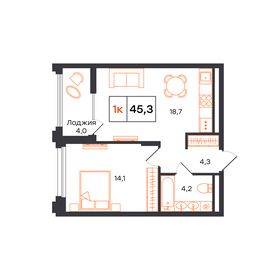 Квартира 45,3 м², 1-комнатная - изображение 1