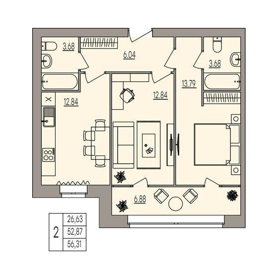 61,7 м², 2-комнатная квартира 9 450 000 ₽ - изображение 92