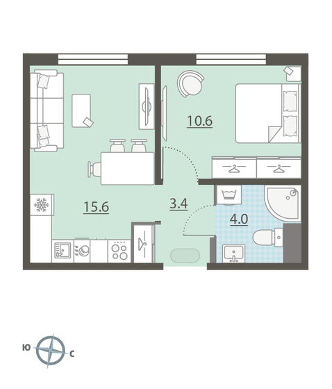 34,6 м², 1-комнатная квартира 5 117 962 ₽ - изображение 13
