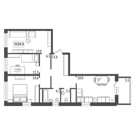 Квартира 88 м², 3-комнатная - изображение 1