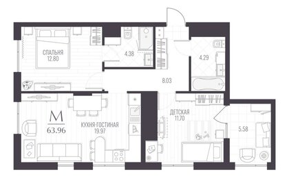 Квартира 64 м², 3-комнатная - изображение 1