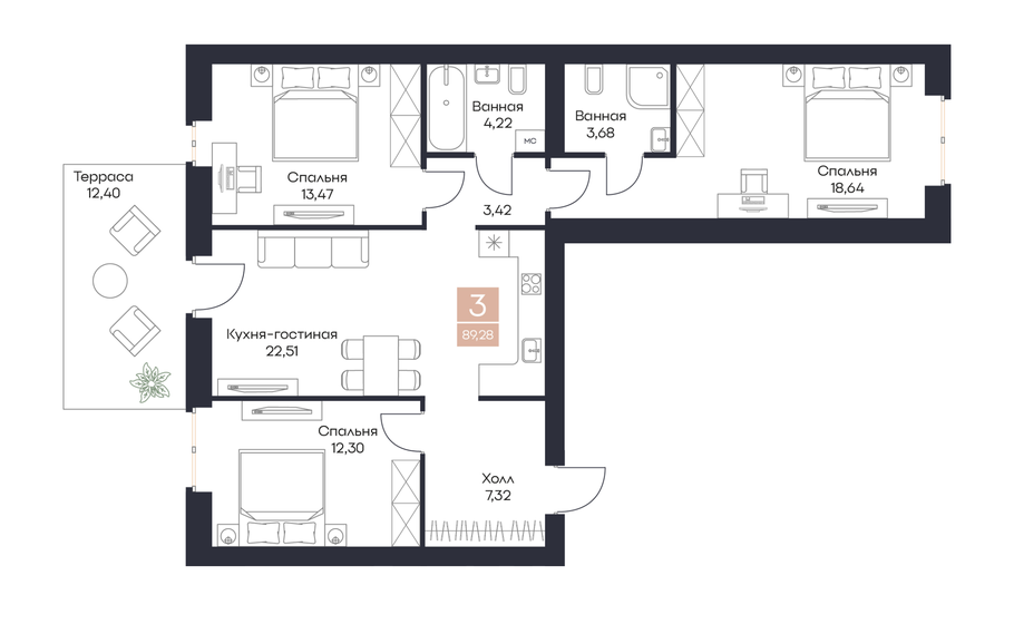 85,9 м², 3-комнатная квартира 13 271 550 ₽ - изображение 29