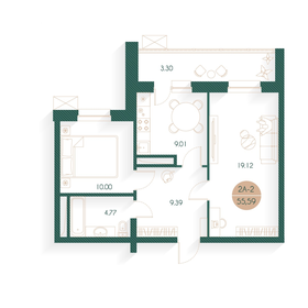 Квартира 55,6 м², 2-комнатная - изображение 1