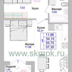 Квартира 58,9 м², 1-комнатные - изображение 3