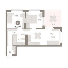 Квартира 67,8 м², 2-комнатная - изображение 2