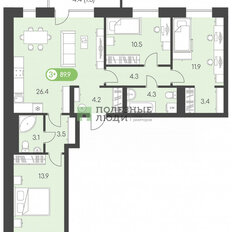 Квартира 89,9 м², 3-комнатная - изображение 1