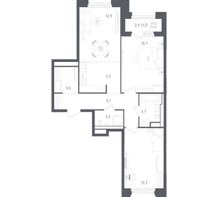 Квартира 66,3 м², 2-комнатная - изображение 1