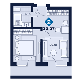 Квартира 33,3 м², 2-комнатные - изображение 1