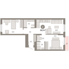 Квартира 66,5 м², 2-комнатная - изображение 3