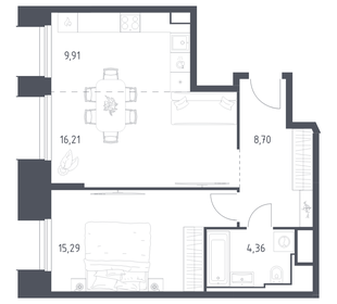 Квартира 54,5 м², 1-комнатные - изображение 1