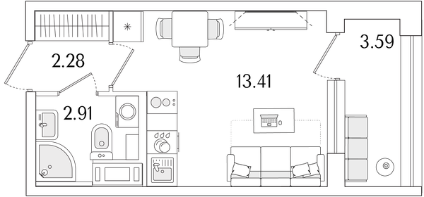 Квартира 20,4 м², студия - изображение 1