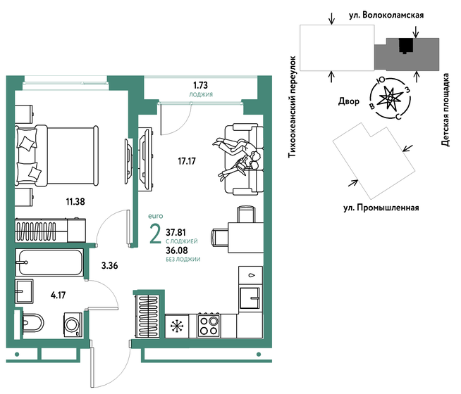 37,8 м², 2-комнатная квартира 6 840 000 ₽ - изображение 1