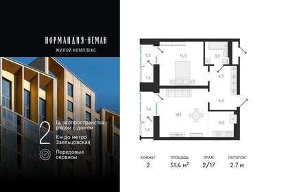 Квартира 51,4 м², 2-комнатная - изображение 1