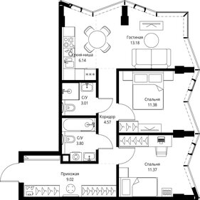 Квартира 62,5 м², 2-комнатная - изображение 2