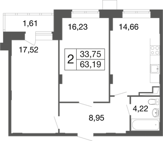 Квартира 63,2 м², 2-комнатная - изображение 1