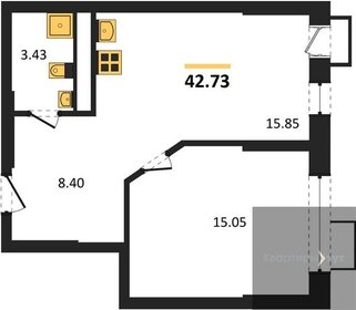 Квартира 42,7 м², 1-комнатная - изображение 1