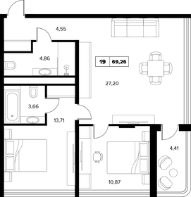Квартира 69,3 м², 3-комнатные - изображение 1