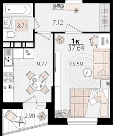 Квартира 37,2 м², 1-комнатная - изображение 1