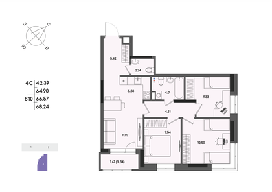 Квартира 66,6 м², 4-комнатная - изображение 1