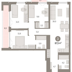 Квартира 87,5 м², 3-комнатная - изображение 3