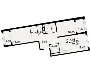 Квартира 70,1 м², 2-комнатная - изображение 1