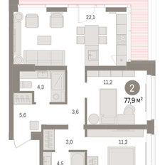 Квартира 77,9 м², 2-комнатная - изображение 3
