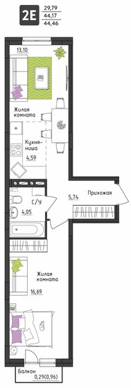 44,3 м², 2-комнатная квартира 5 590 368 ₽ - изображение 42