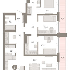 Квартира 109,3 м², 3-комнатная - изображение 3