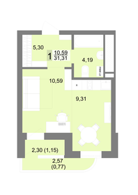 Квартира 31,3 м², студия - изображение 1