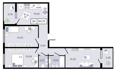 Квартира 84,2 м², 3-комнатная - изображение 1