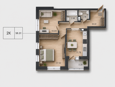 Квартира 58,3 м², 2-комнатная - изображение 1