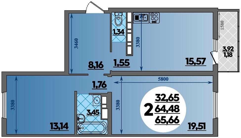 58,7 м², 3-комнатная квартира 5 100 000 ₽ - изображение 89