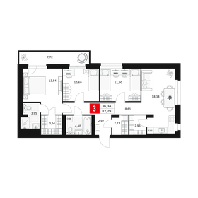 Квартира 87,8 м², 3-комнатная - изображение 1