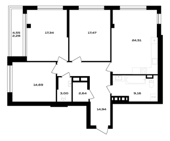 Квартира 106 м², 3-комнатная - изображение 1