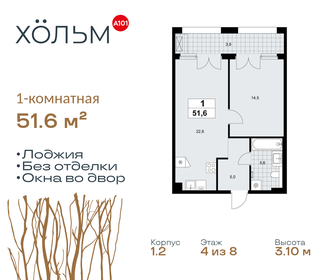 Квартира 51,6 м², 1-комнатная - изображение 1