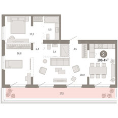 Квартира 106,4 м², 2-комнатная - изображение 3