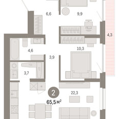 Квартира 65,5 м², 2-комнатная - изображение 3