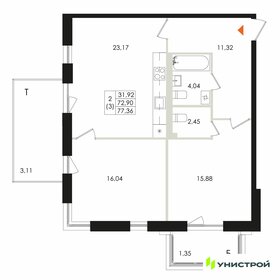 Квартира 77,4 м², 2-комнатная - изображение 1