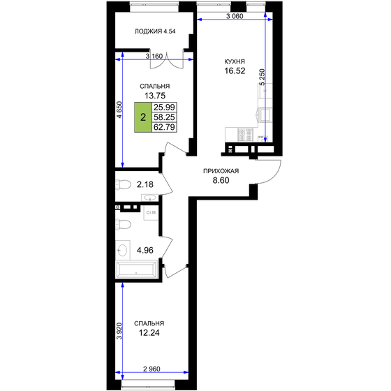 60,6 м², 2-комнатная квартира 13 525 920 ₽ - изображение 31