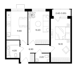 Квартира 55 м², 2-комнатная - изображение 1