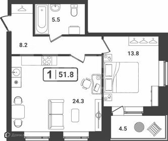 Квартира 51,9 м², 1-комнатная - изображение 1