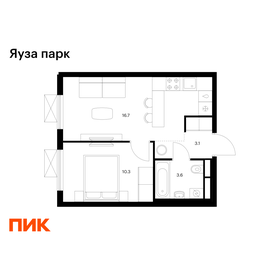 Квартира 33,7 м², 1-комнатная - изображение 1