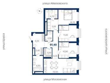 Квартира 91,4 м², 3-комнатная - изображение 1