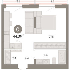 Квартира 44,3 м², студия - изображение 3