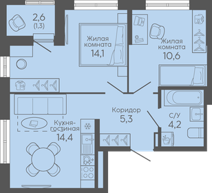 Квартира 49,9 м², 2-комнатная - изображение 1