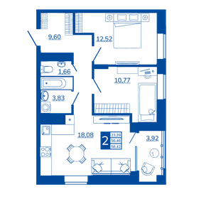 Квартира 58 м², 2-комнатная - изображение 1