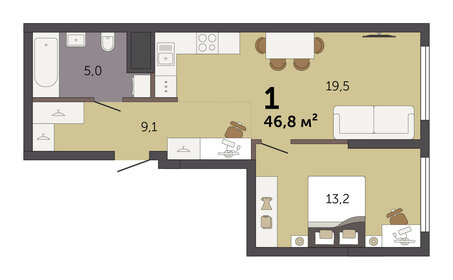 Квартира 46,8 м², 1-комнатная - изображение 2