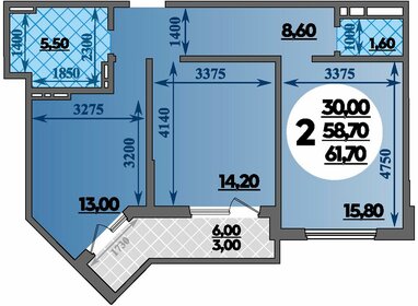 Квартира 61,7 м², 2-комнатная - изображение 1