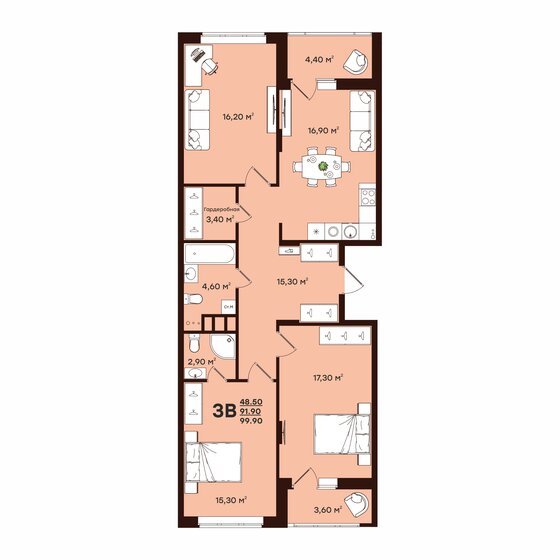 93,9 м², 3-комнатная квартира 9 390 000 ₽ - изображение 89