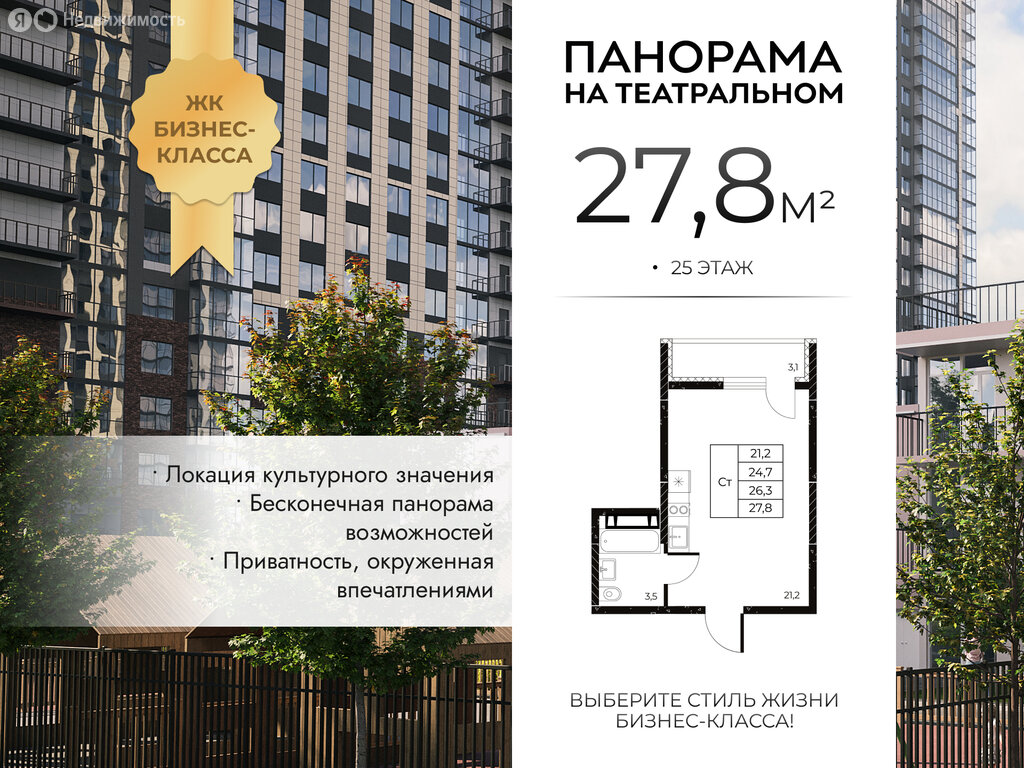 Варианты планировок ЖК «Панорама на Театральном» - планировка 1